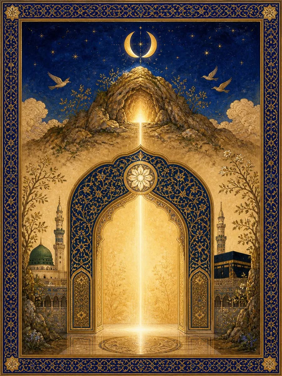 Editorial portrait for Muhammad ﷺ (the Seal): As illuminated absence, the most reverent of the set