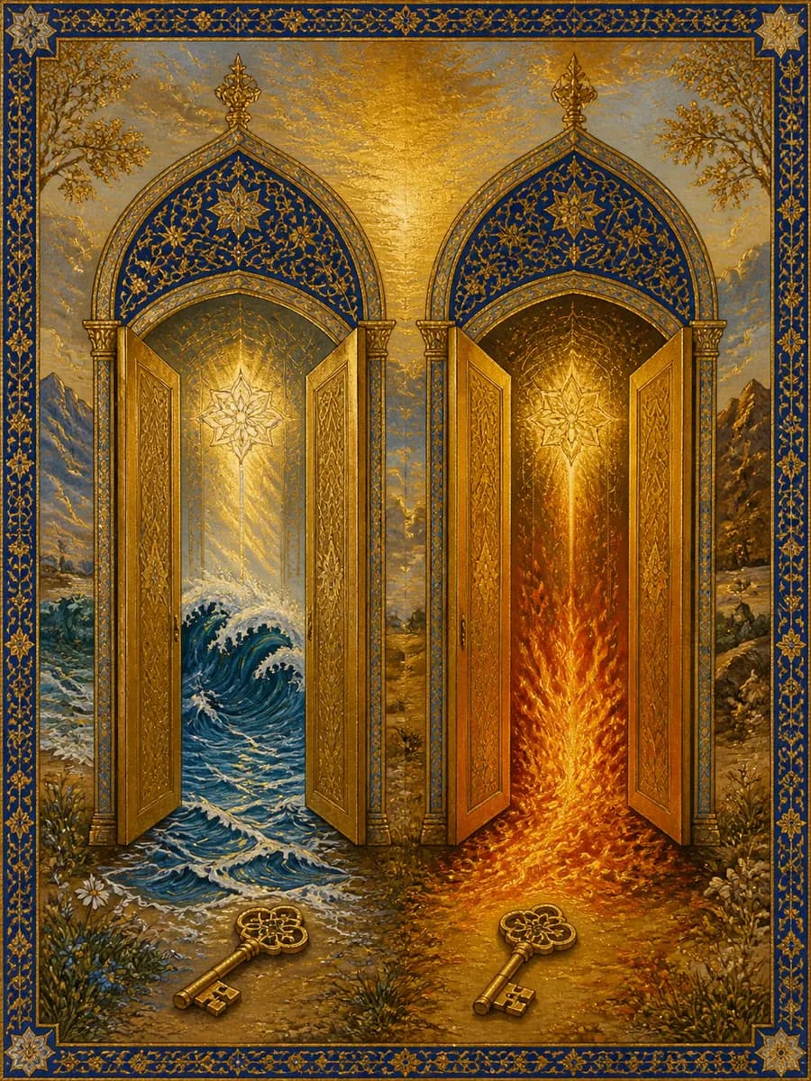 Editorial portrait for The Two Betrayers (wives of Nuh and Lut): Double portrait of warning