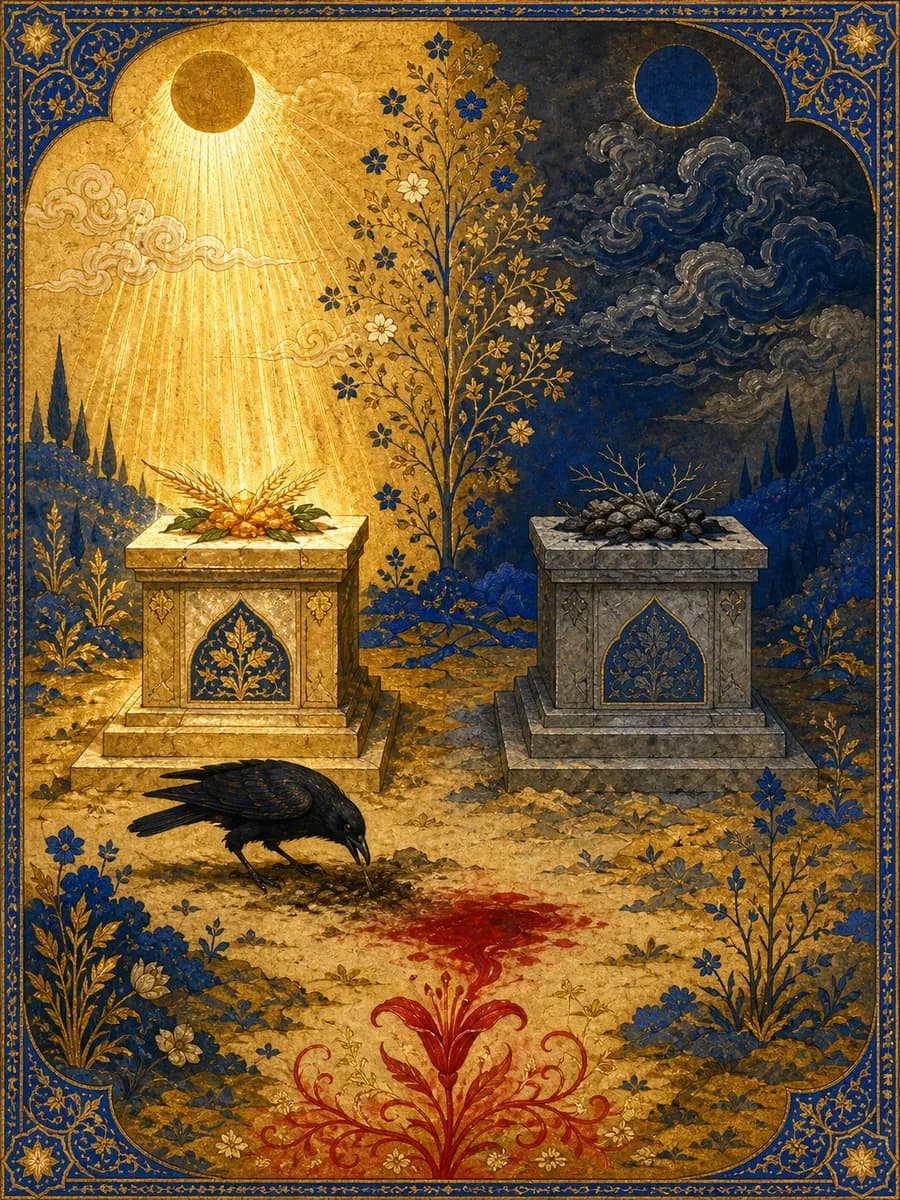 Editorial portrait for Habil and Qabil (the two sons of Adam): Double portrait of the first offering