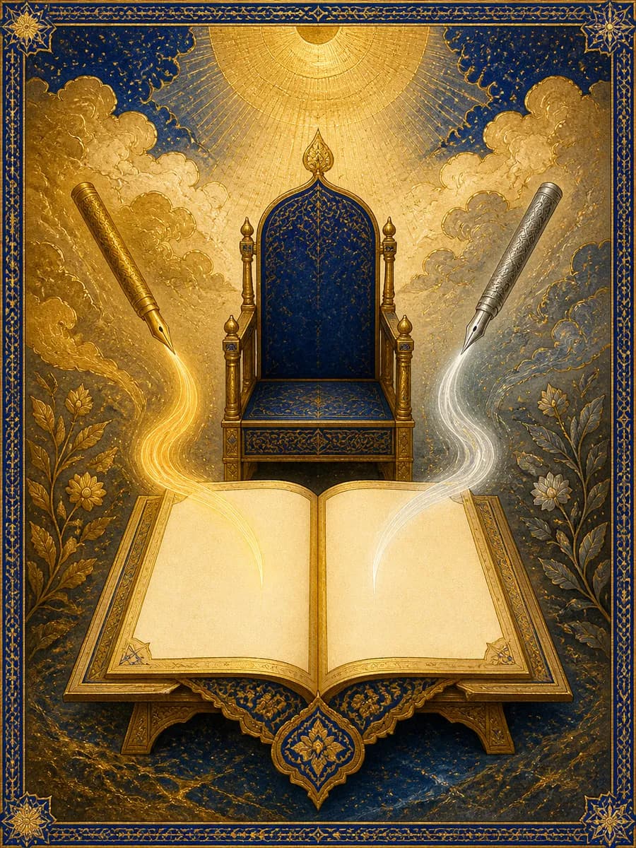 Editorial portrait for The Noble Recorders (Kiraman Katibin): The two scribes