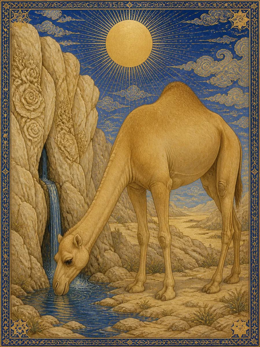 Editorial portrait for The She-Camel of Salih: A noble she-camel, painted in full