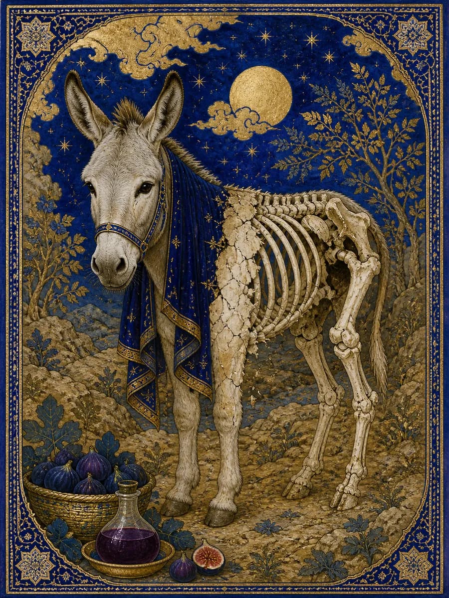 Editorial portrait for The Donkey of Uzair: A donkey mid-restoration
