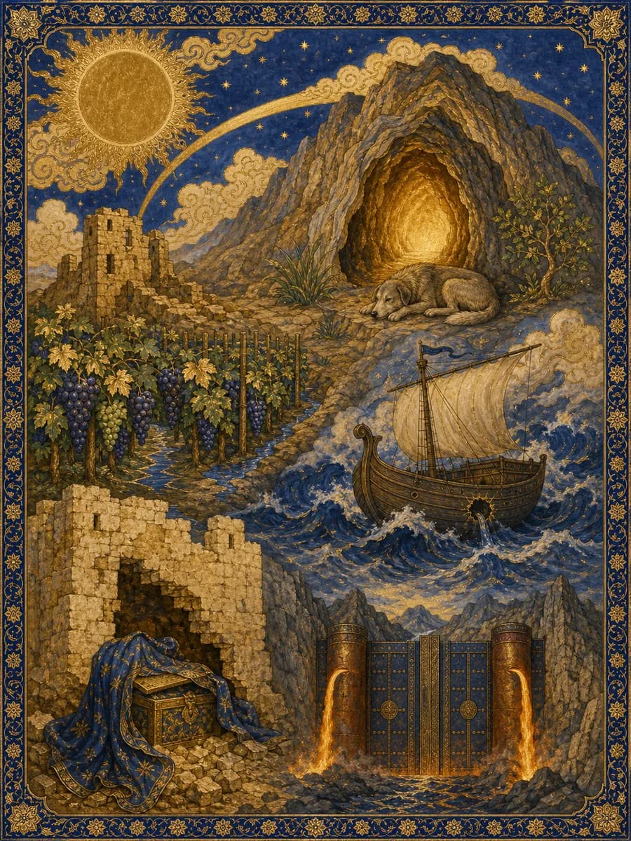 Illuminated painting for sura Al-Kahf