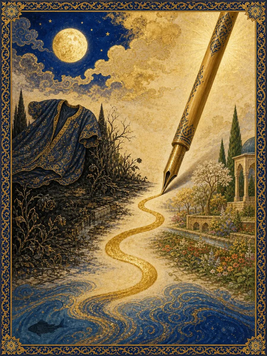 Illuminated painting for sura Al-Qalam