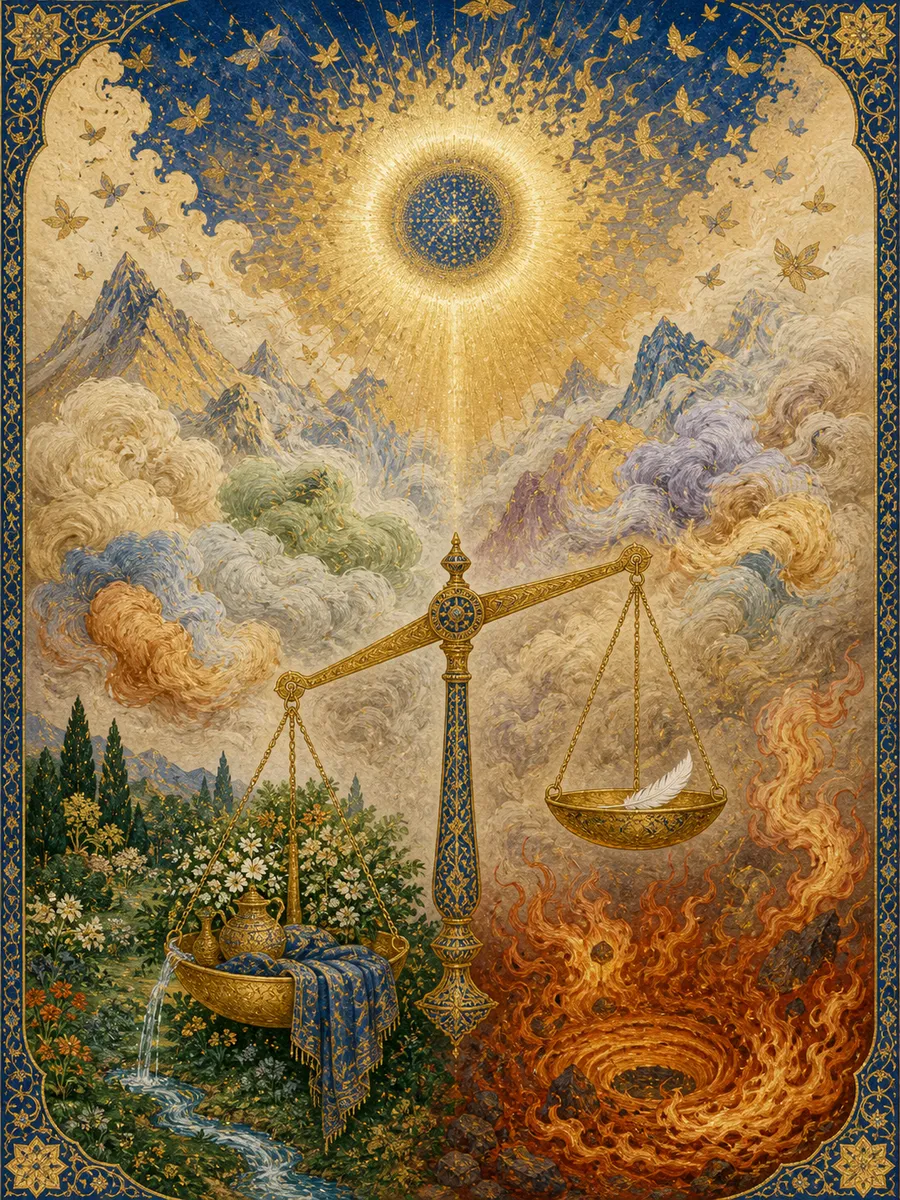 Editorial illuminated painting for Al-Qaari'a, sura 101