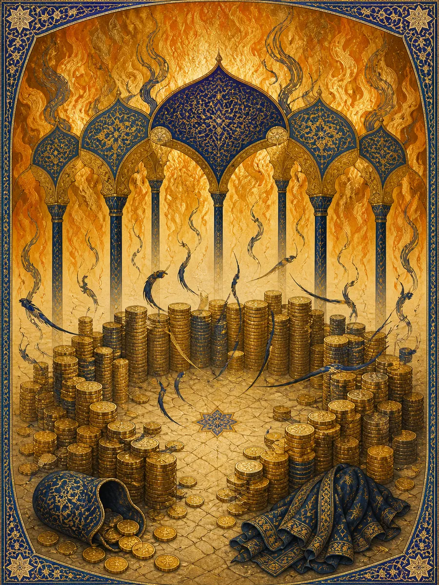 Editorial illuminated painting for Al-Humaza, sura 104