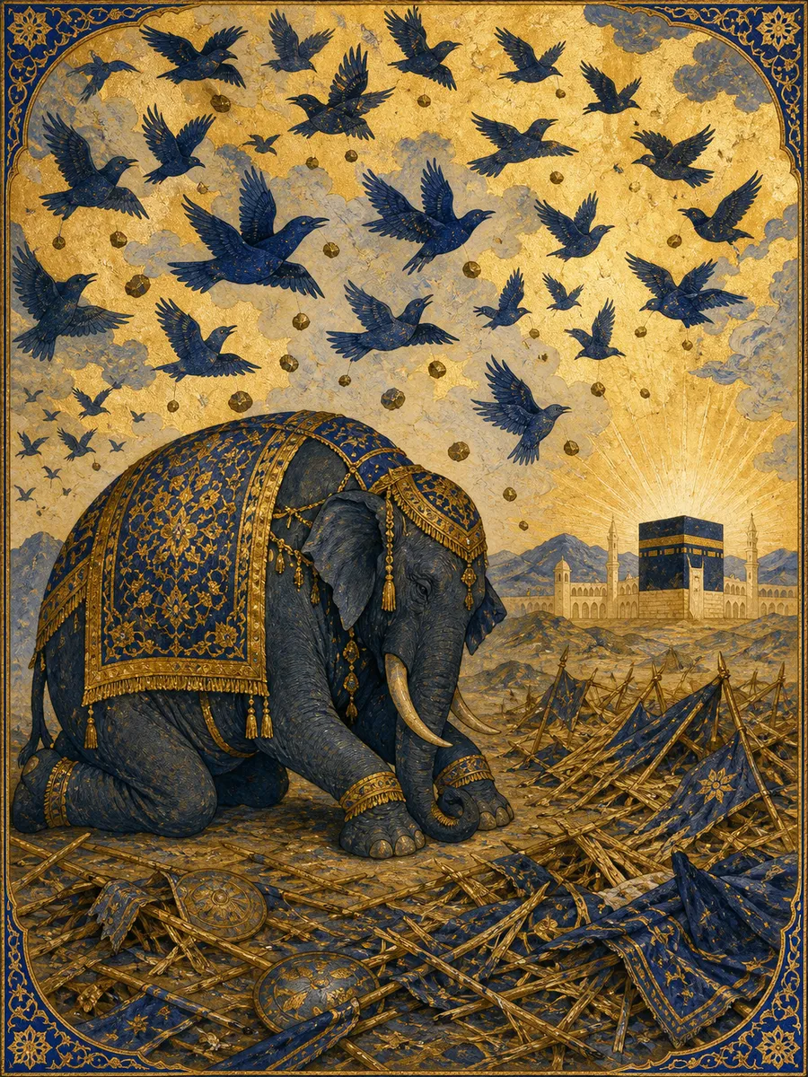 Editorial illuminated painting for Al-Fil, sura 105