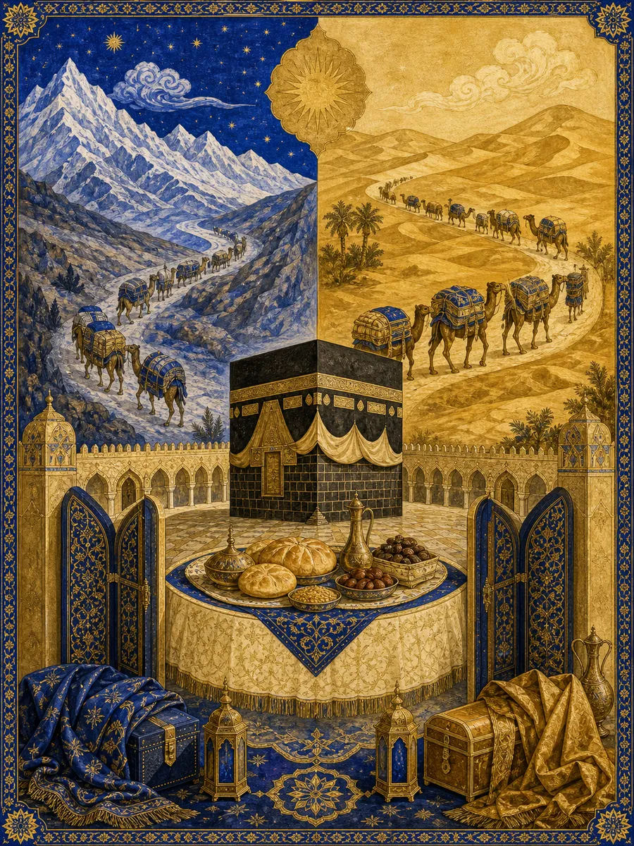 Editorial illuminated painting for Quraish, sura 106
