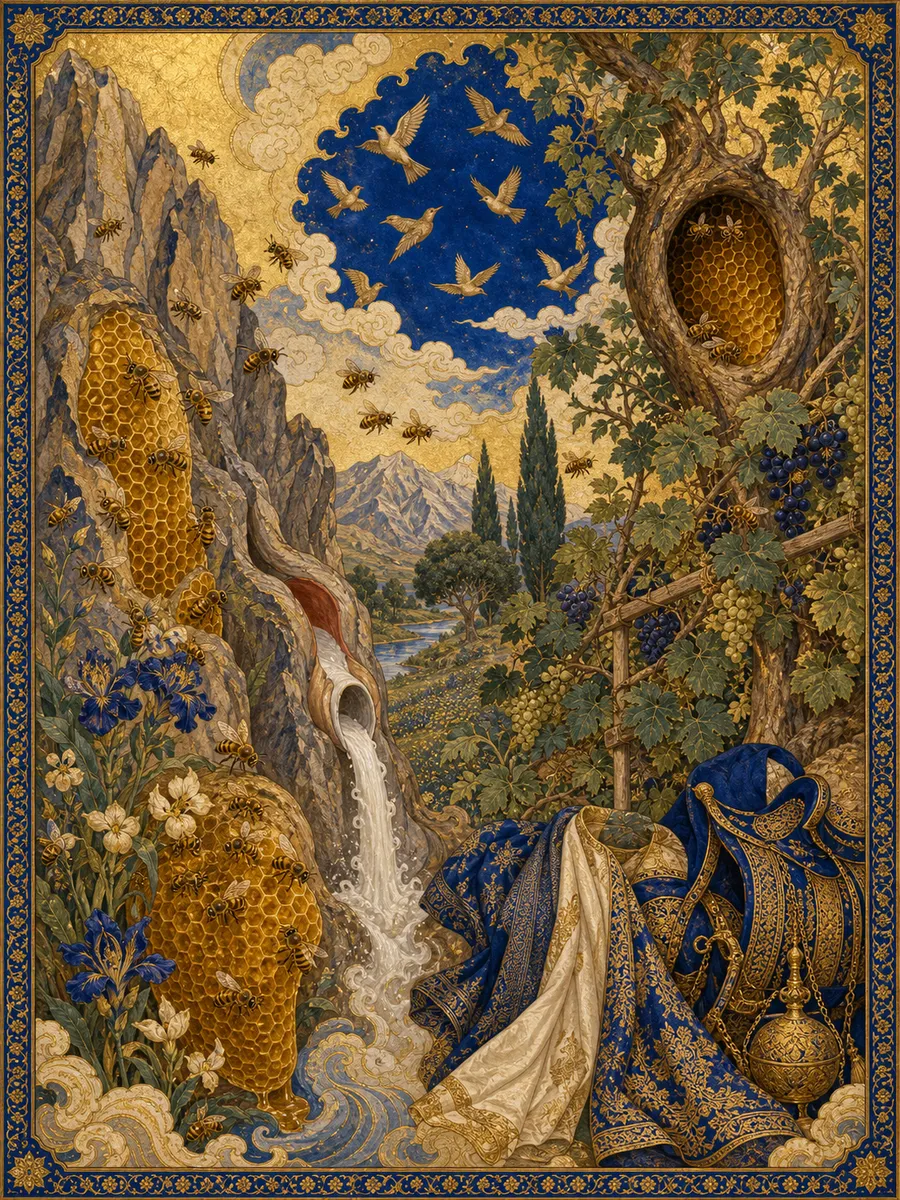 Editorial illuminated painting for An-Nahl, sura 16