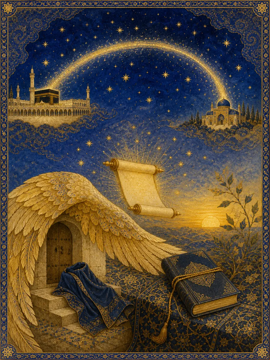 Editorial illuminated painting for Al-Israa, sura 17