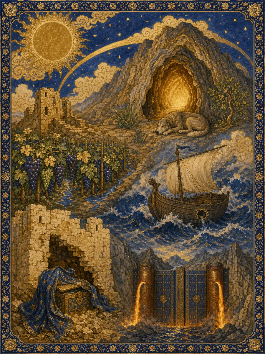 Editorial illuminated painting for Al-Kahf, sura 18