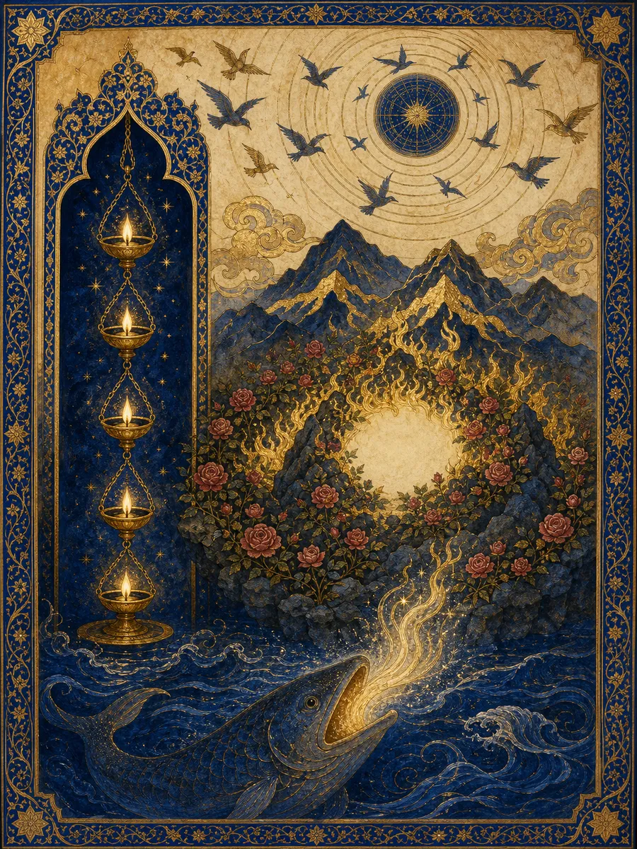 Editorial illuminated painting for Al-Anbiyaa, sura 21