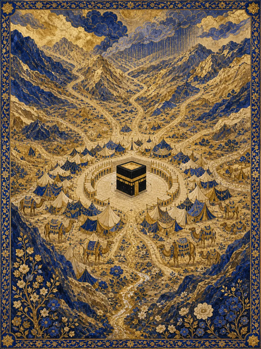 Editorial illuminated painting for Al-Hajj, sura 22