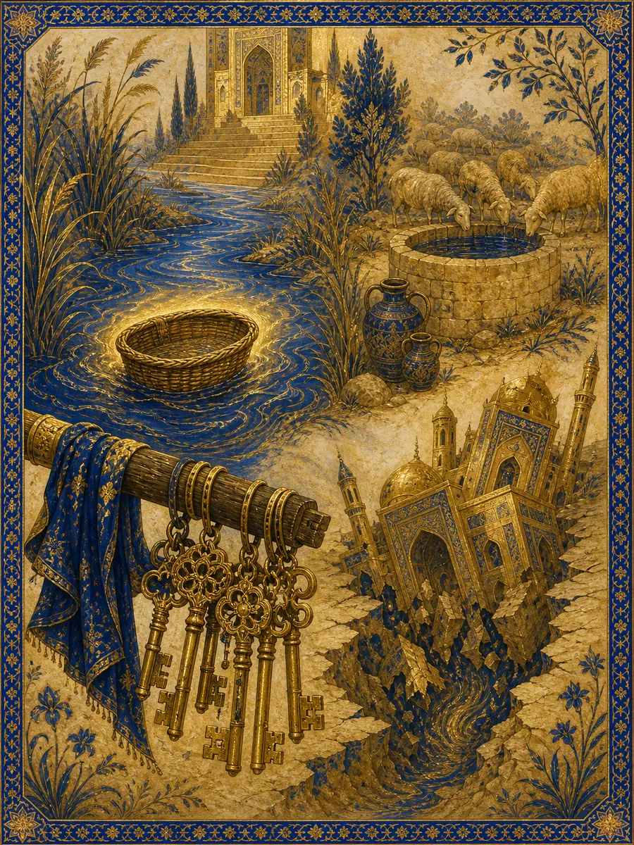 Editorial illuminated painting for Al-Qasas, sura 28