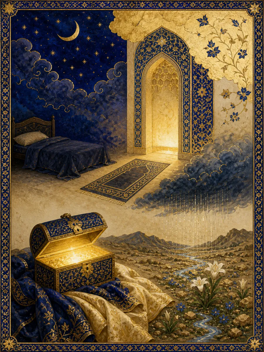 Editorial illuminated painting for As-Sajda, sura 32