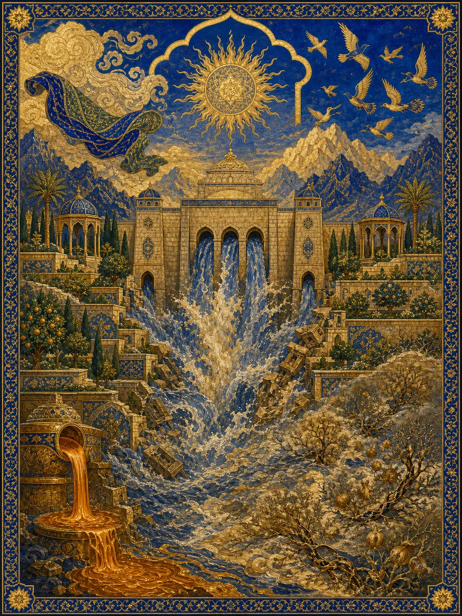 Editorial illuminated painting for Saba, sura 34