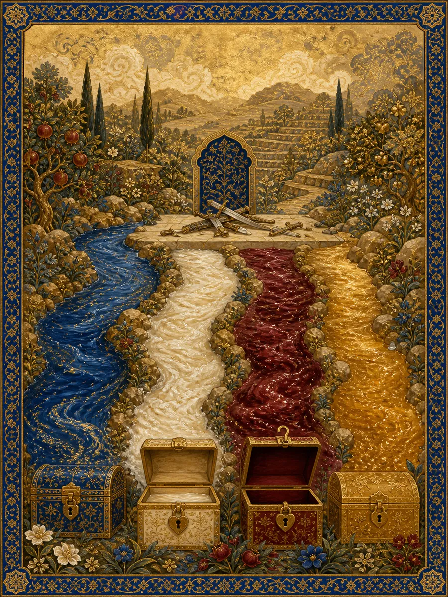 Editorial illuminated painting for Muhammad, sura 47