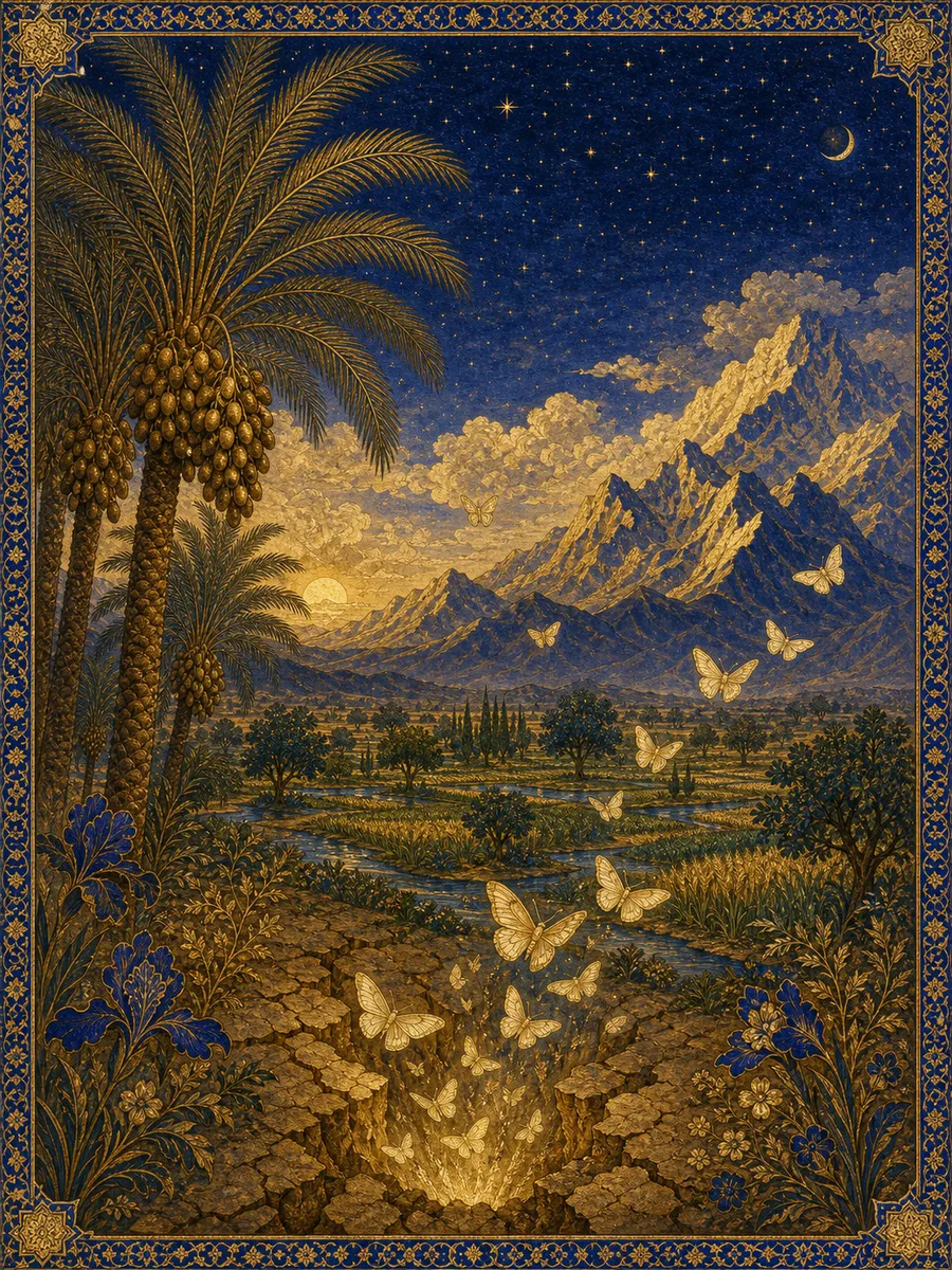 Editorial illuminated painting for Qaaf, sura 50