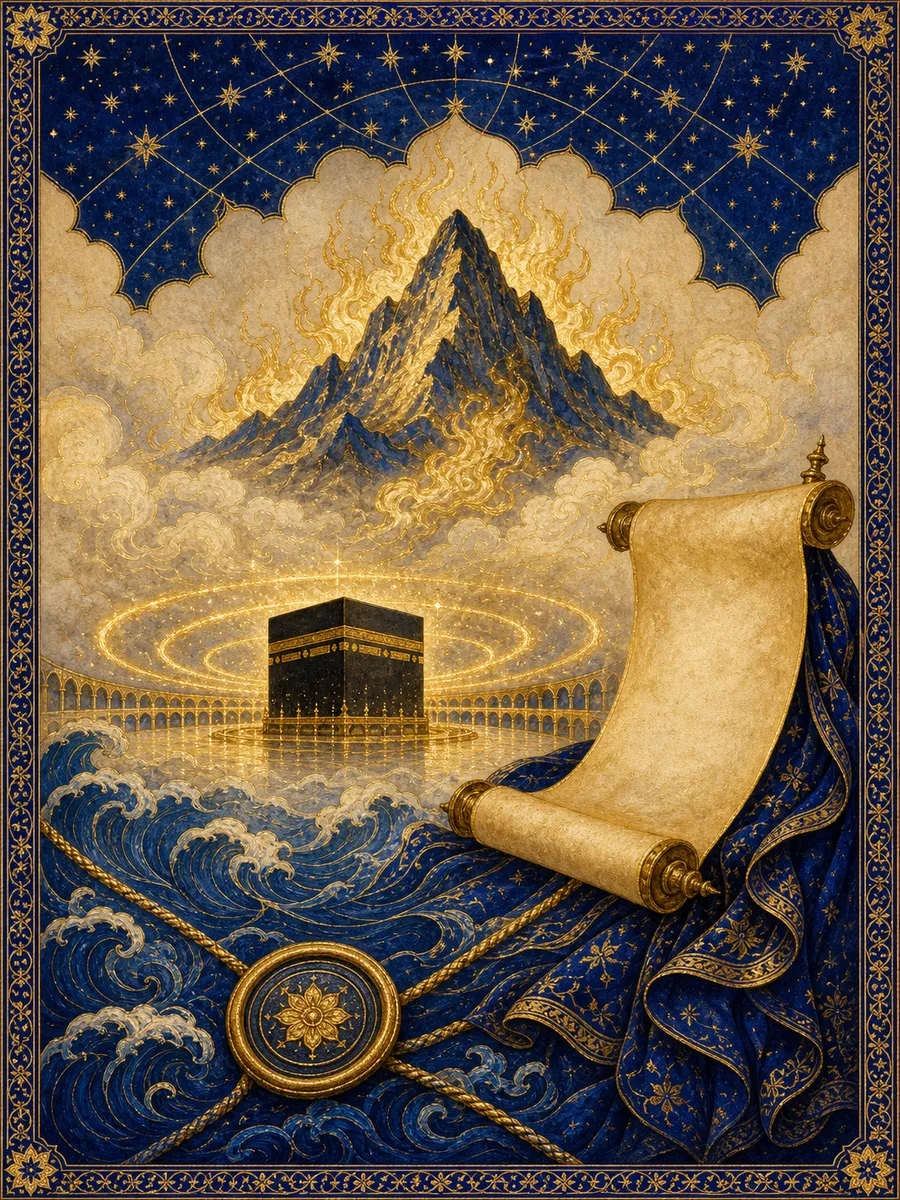 Editorial illuminated painting for At-Tur, sura 52