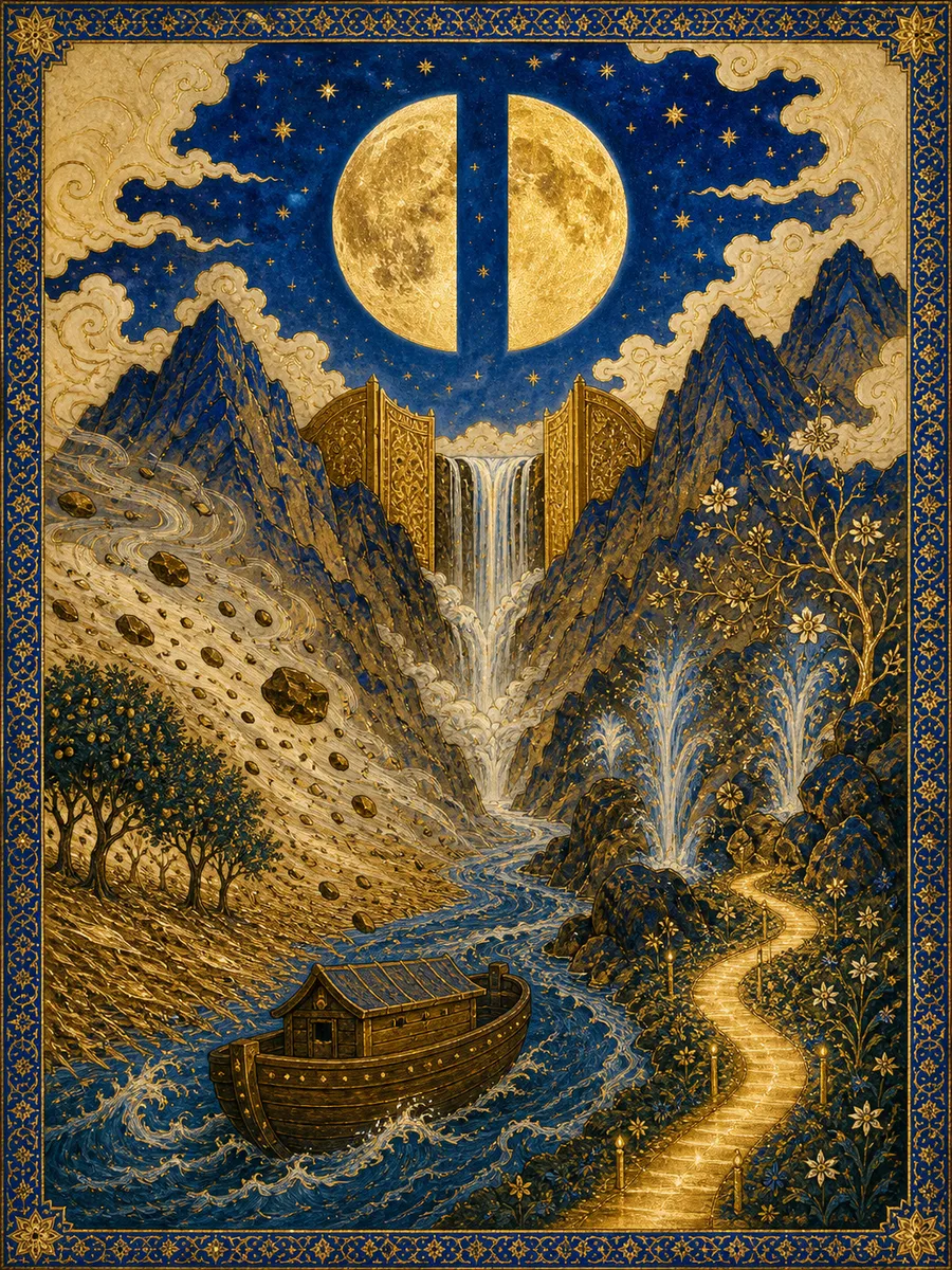 Editorial illuminated painting for Al-Qamar, sura 54