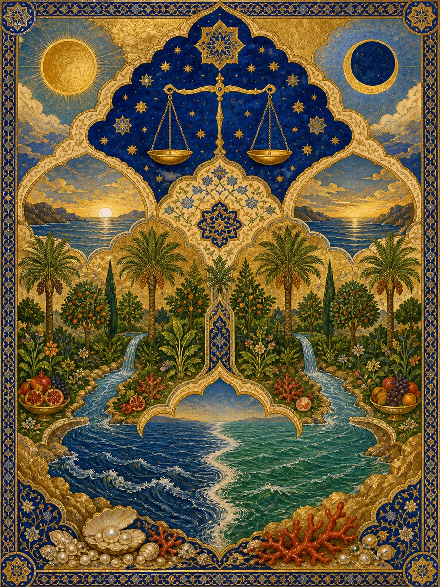 Editorial illuminated painting for Ar-Rahmaan, sura 55