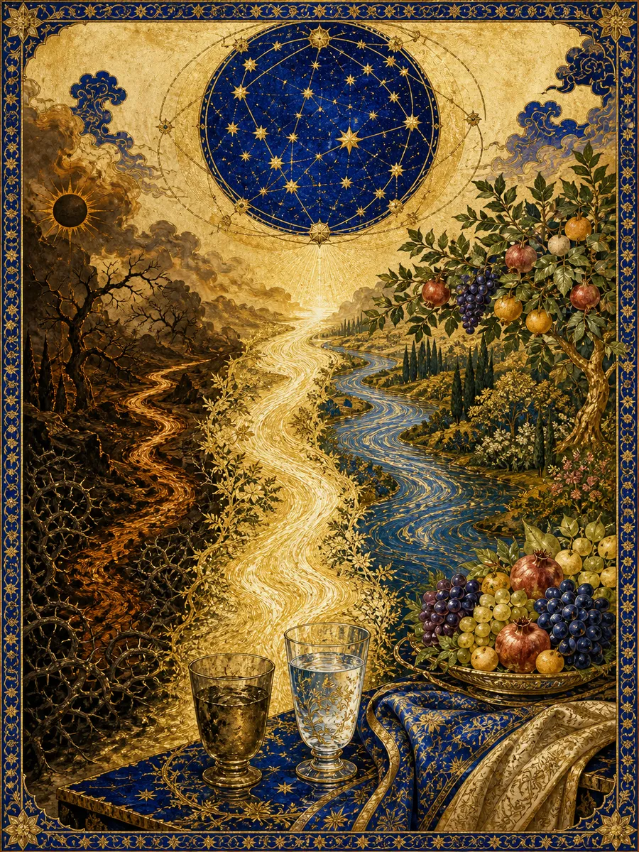 Editorial illuminated painting for Al-Waaqia, sura 56
