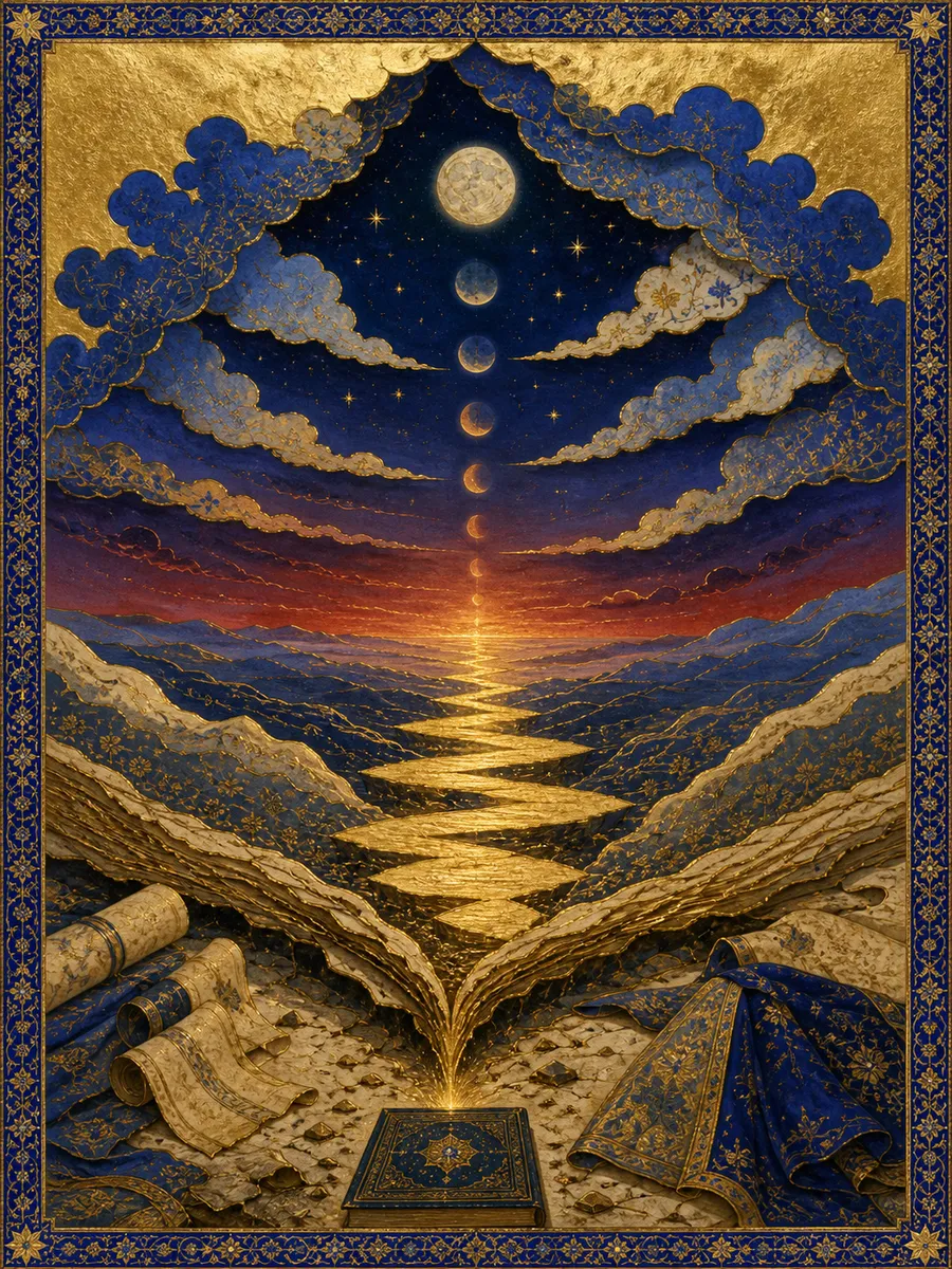Editorial illuminated painting for Al-Inshiqaaq, sura 84