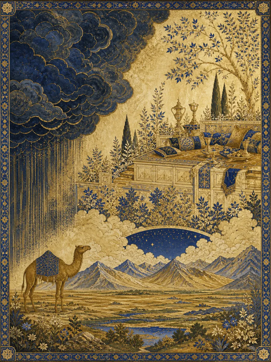Editorial illuminated painting for Al-Ghaashiya, sura 88