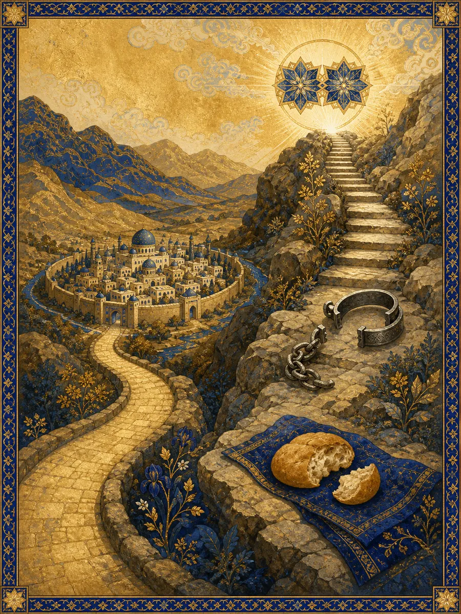 Editorial illuminated painting for Al-Balad, sura 90